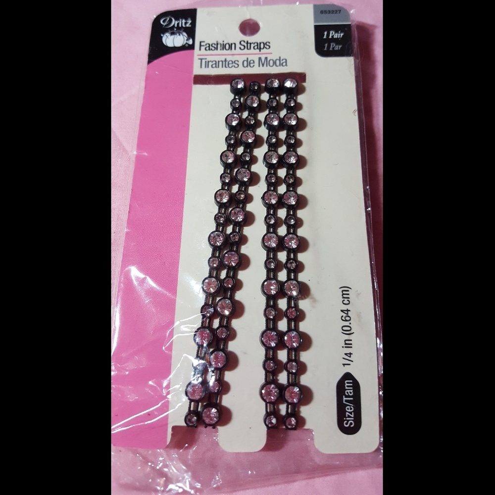Dritz Bejeweled Bra Straps Black & Rhinestone Straps 1 Pair 1/4" NEW
